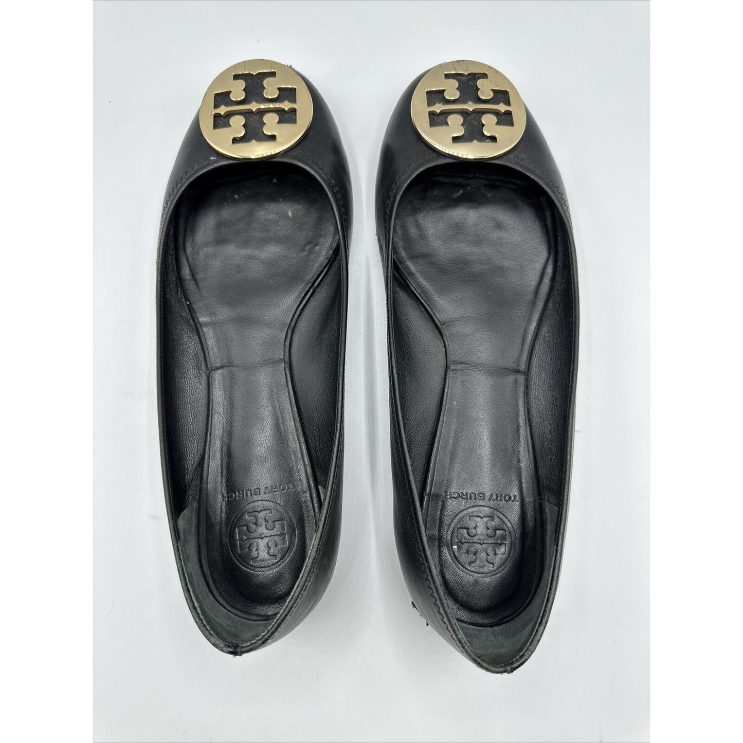 Women's Tory Burch Reva Mestico Ballet Flats Shoes Black Leather Size 9.5