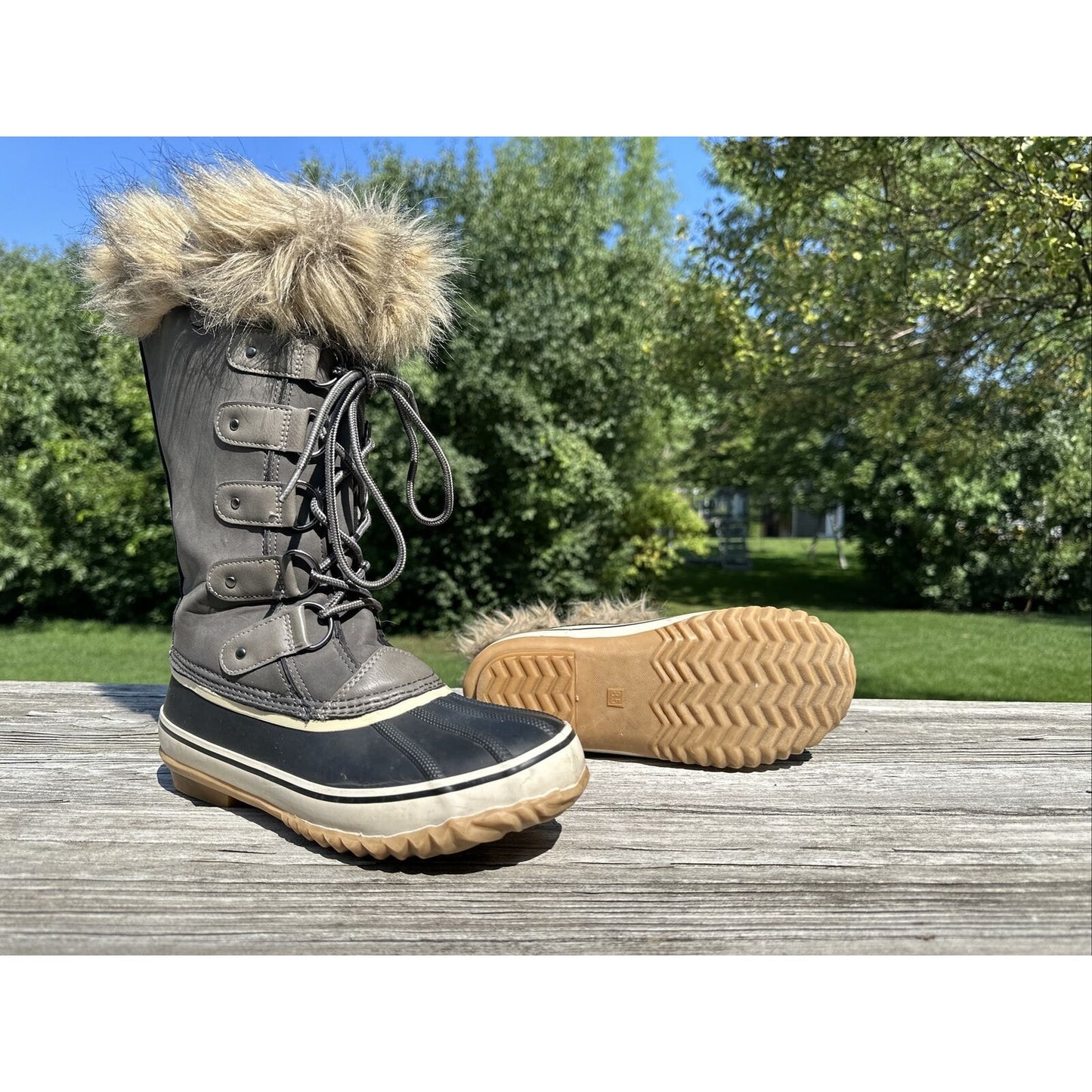 JBU Edith Encore Winter Snow Faux Fur Dark Brown Lace Up Boots Women’s Size 8.5