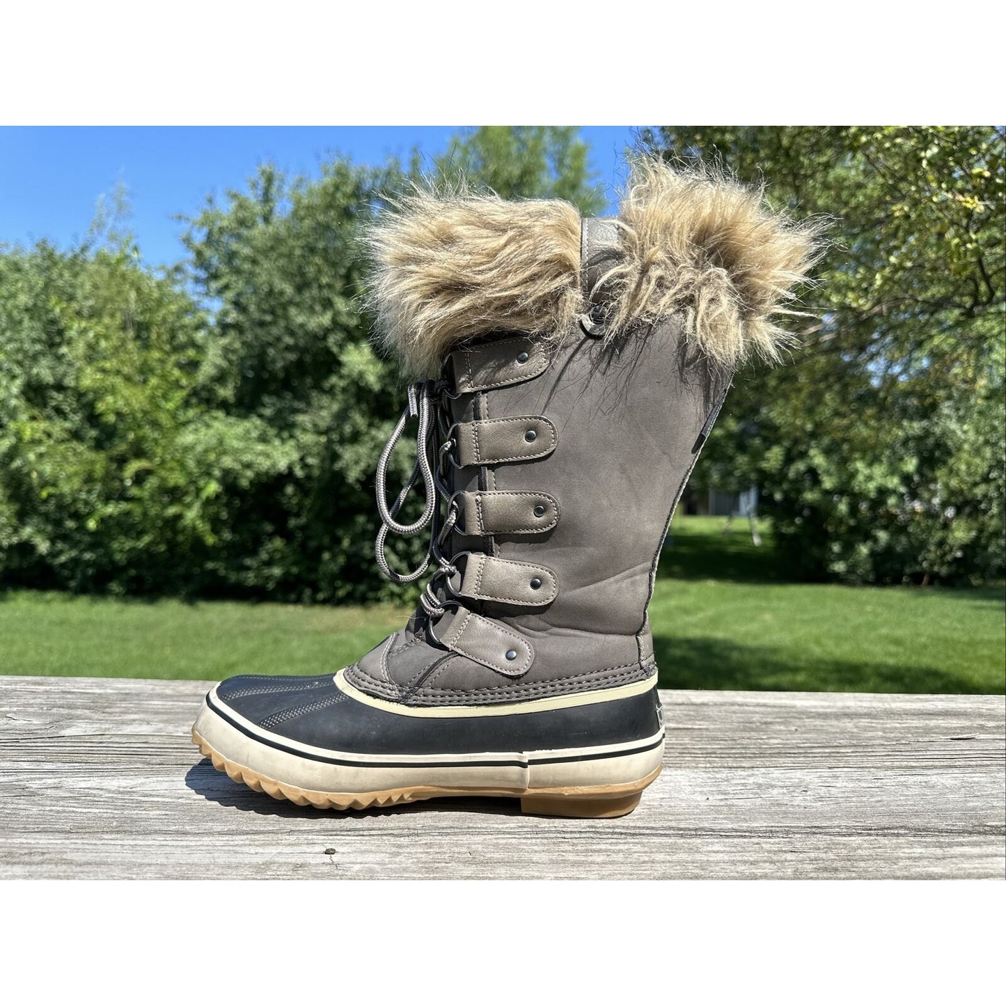 JBU Edith Encore Winter Snow Faux Fur Dark Brown Lace Up Boots Women’s Size 8.5