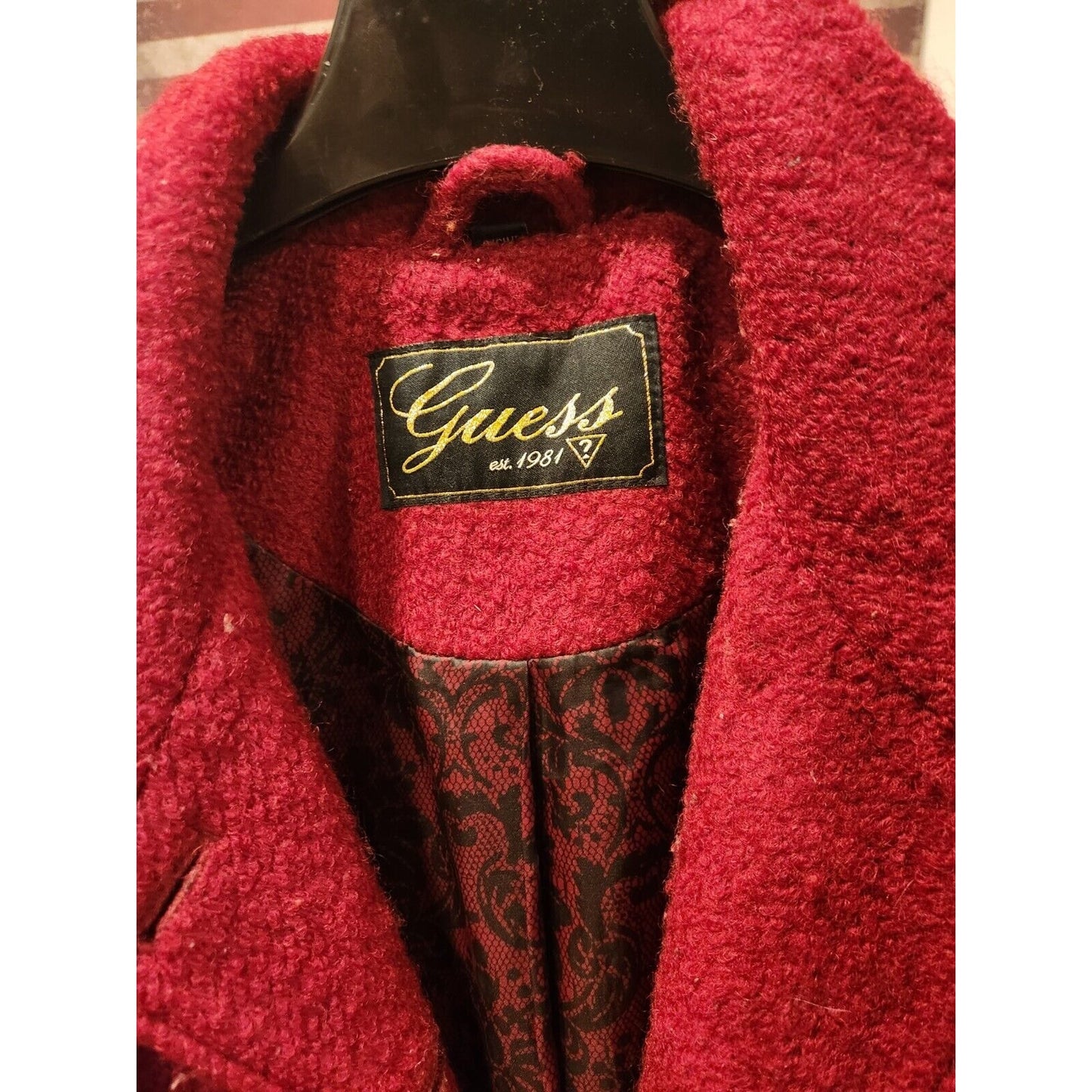 Super Cute, Guess Wool Blend Coat, Burgundy Women's size S