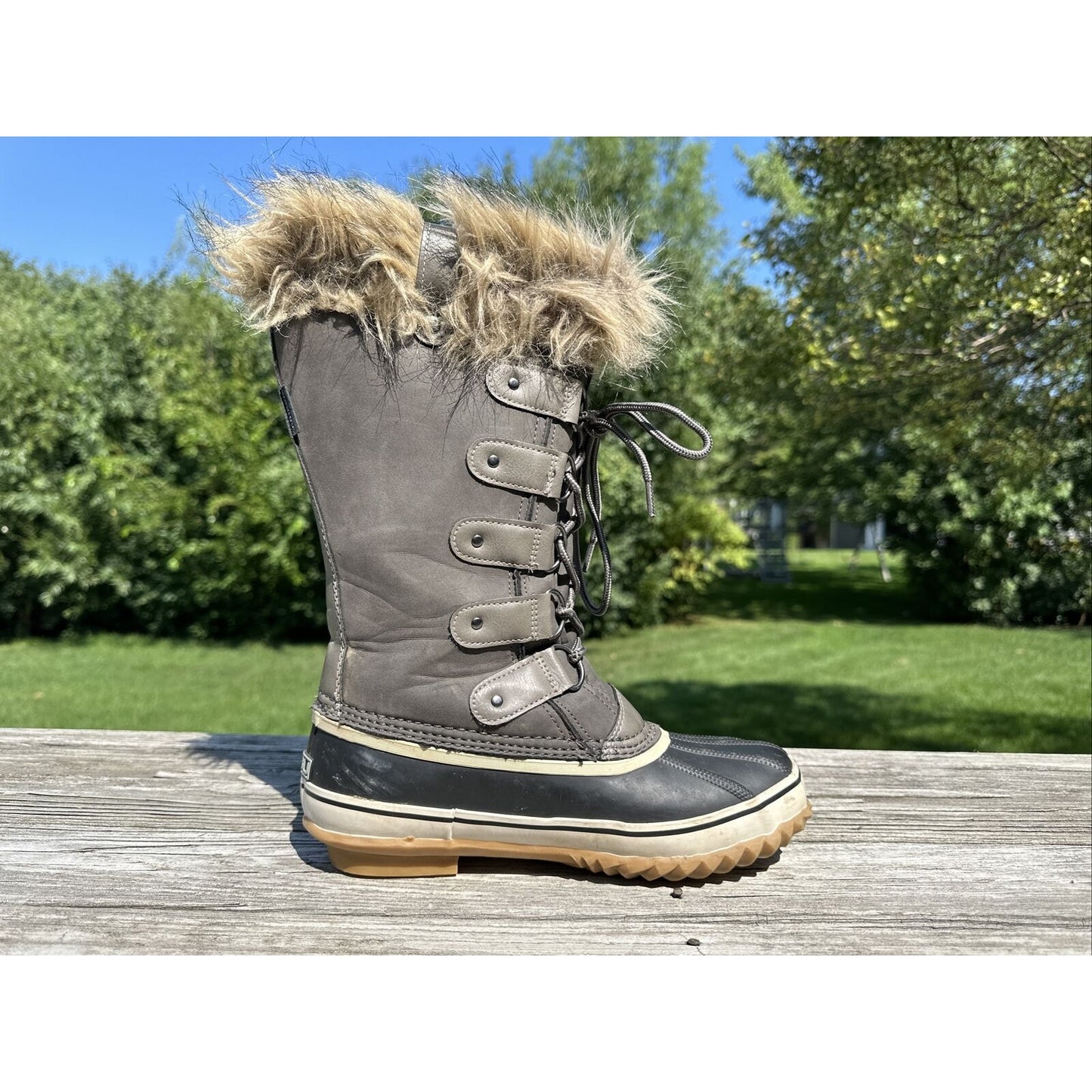 JBU Edith Encore Winter Snow Faux Fur Dark Brown Lace Up Boots Women’s Size 8.5
