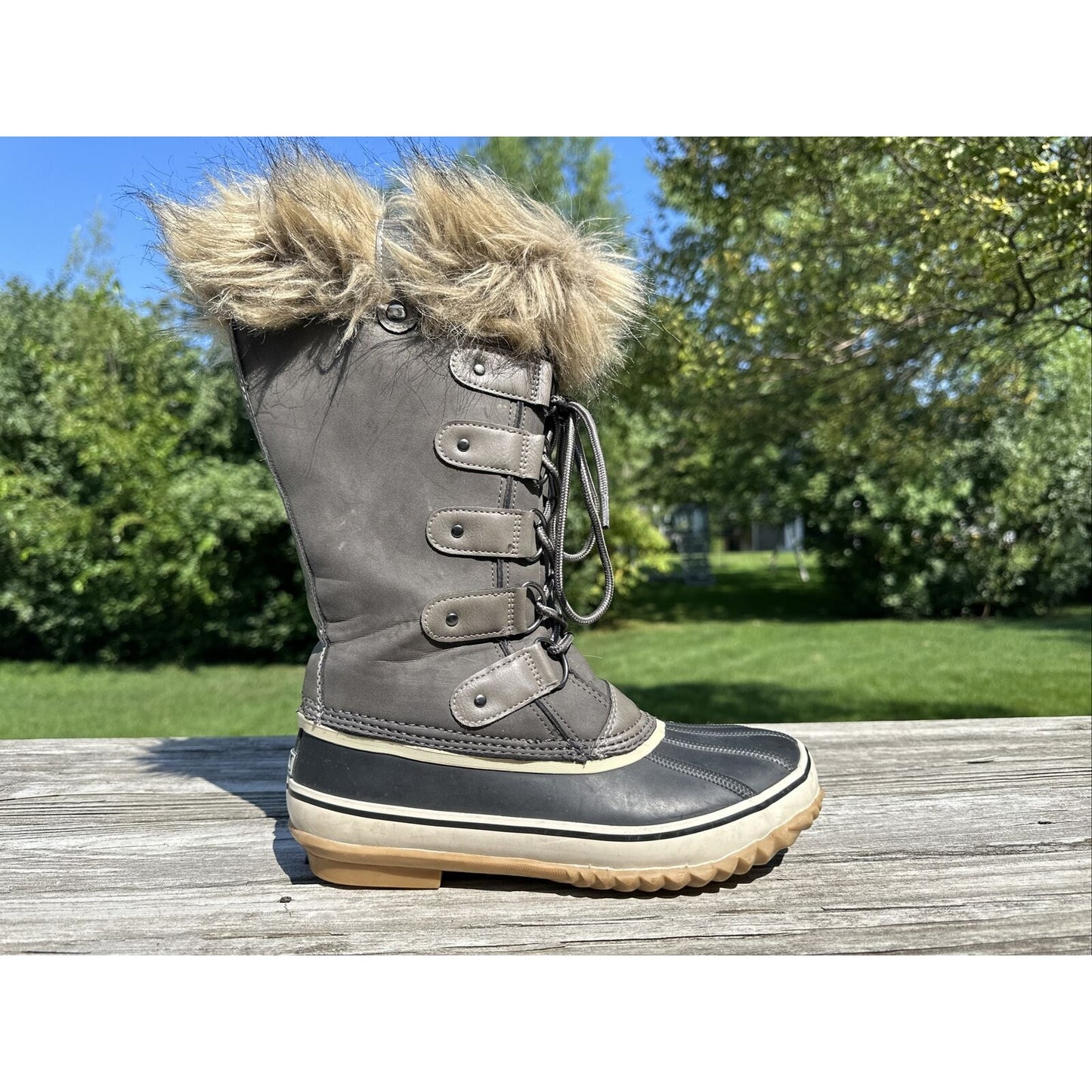 JBU Edith Encore Winter Snow Faux Fur Dark Brown Lace Up Boots Women’s Size 8.5