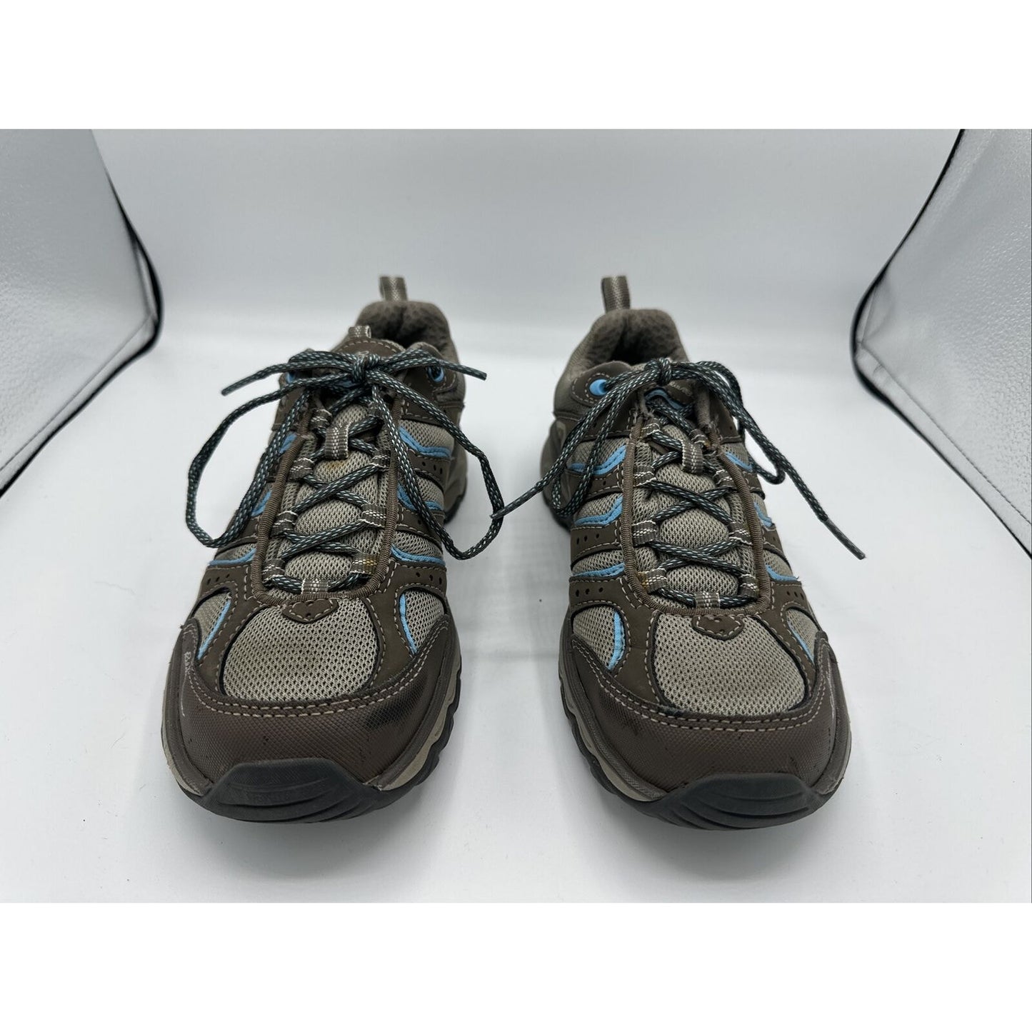 EDDIE BAUER WOMEN'S SIZE 7 VIBRAM HIKING TRAIL GRAY AND BLUE SHOES