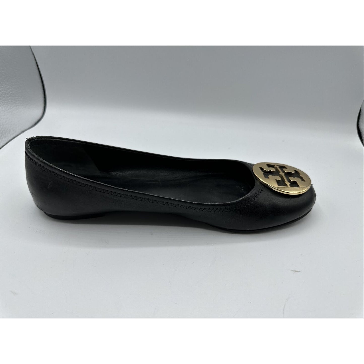 Women's Tory Burch Reva Mestico Ballet Flats Shoes Black Leather Size 9.5
