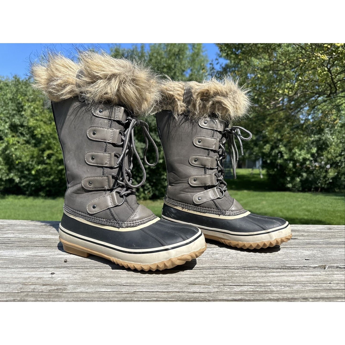 JBU Edith Encore Winter Snow Faux Fur Dark Brown Lace Up Boots Women’s Size 8.5