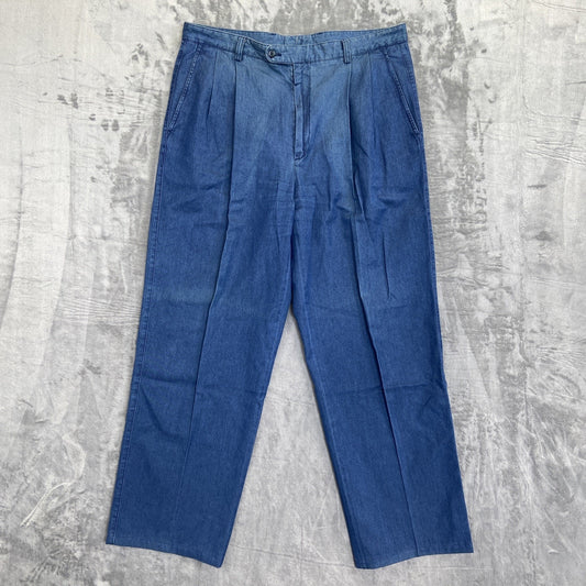 Vintage Zanella Pleated Straight Jeans Men's Size 36 Blue Denim