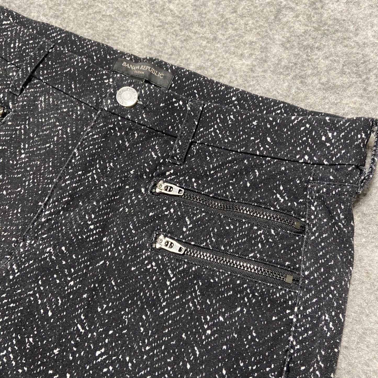 Banana Republic Sloan Slim Fit Pants Women's 6 Black White Speckled Zip Pocket