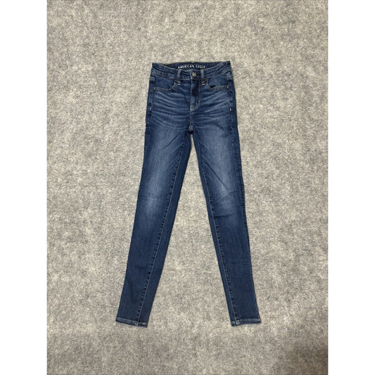 American Eagle Next Level Stretch Women's Hi Rise Jegging Size 00 Blue Dark