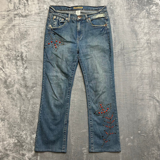 Vintage Z Cavaricci Flared Studded Jeans Women's Size 14 Blue Denim