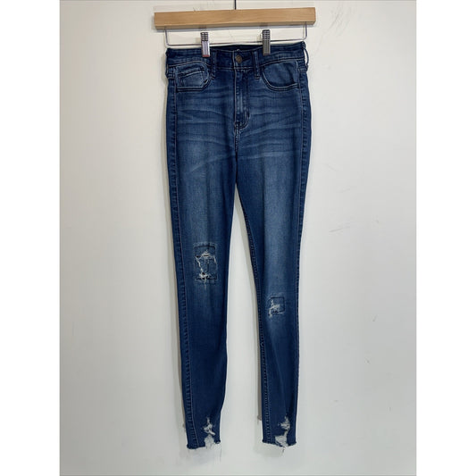 Hollister Classic Stretch Jeans Womens 0R Distressed High Rise Super Skinny Blue