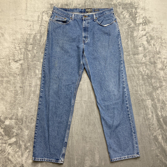 Vintage Eddie Bauer Loose Fit Straight Jeans Men's Size 38x34 Med Blue Denim