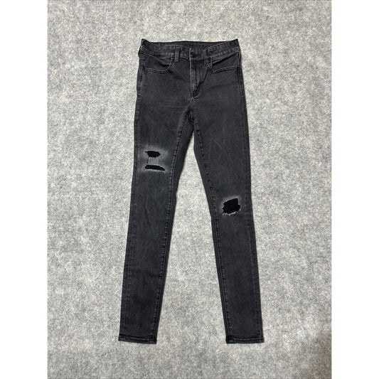 American Eagle Next Level Stretch Women's Distressed Jegging Size 4L Long Black