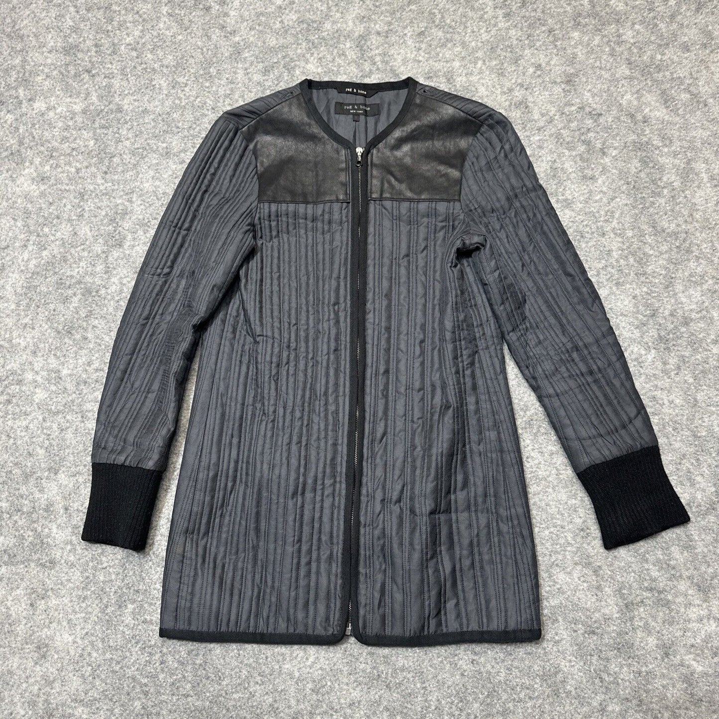 Rag & Bone Linear Quilted Zip Up Women's Jacket Size S Small Gray Inner Shell