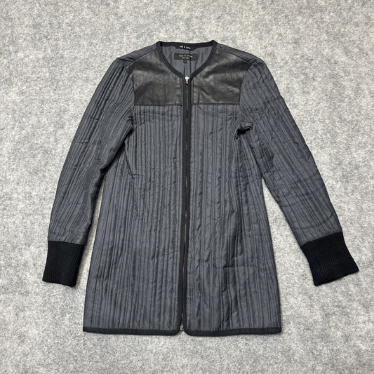 Rag & Bone Linear Quilted Zip Up Women's Jacket Size S Small Gray Inner Shell