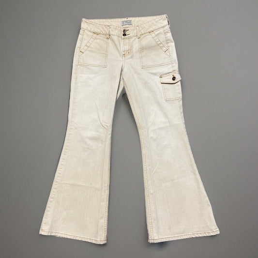 LEI Flared Bell Bottom Cargo Jeans Women's Size 13 Creme Beige Denim *Stain*