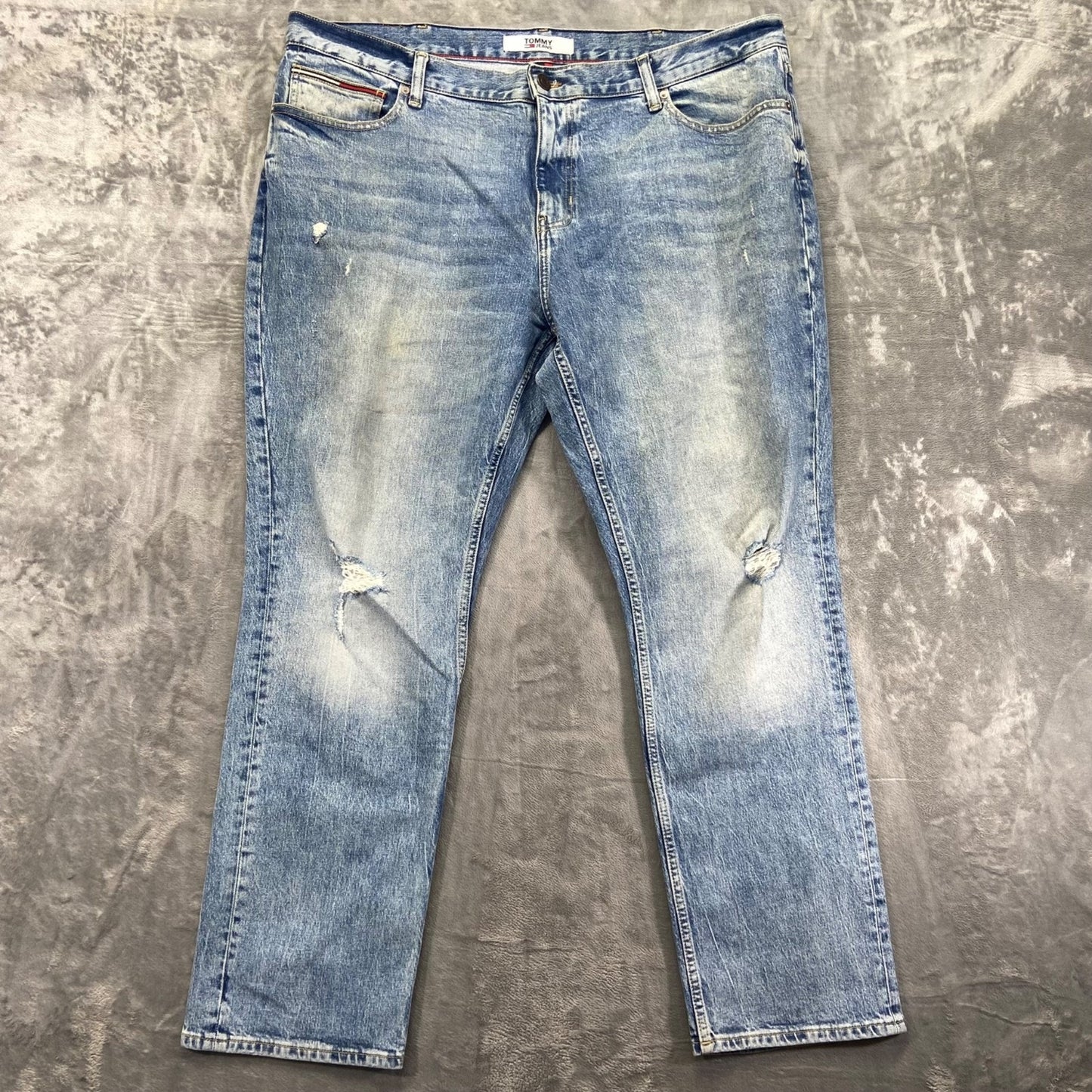 Tommy Jeans Distressed Straight Men's Jeans 40x32 Light Blue Denim