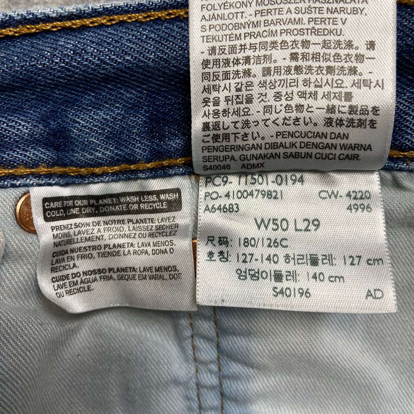 Levi's 501 Straight Jeans Men's Big & Tall Sz 50x29 Blue Medium Wash Button-Fly