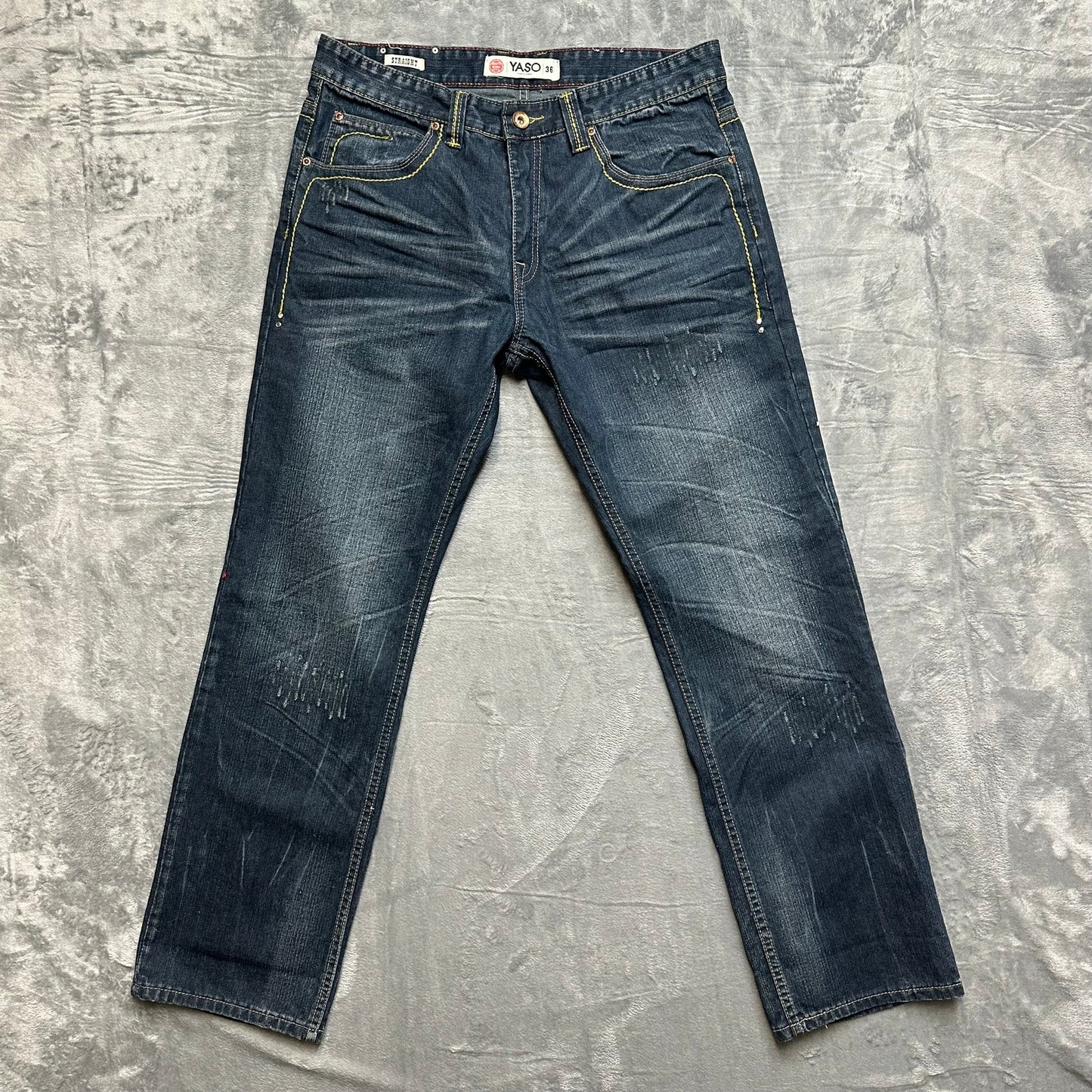 Vintage New Yaso Bootcut Jeans Men's Size 36x32 Dark Blue Denim Embroidered