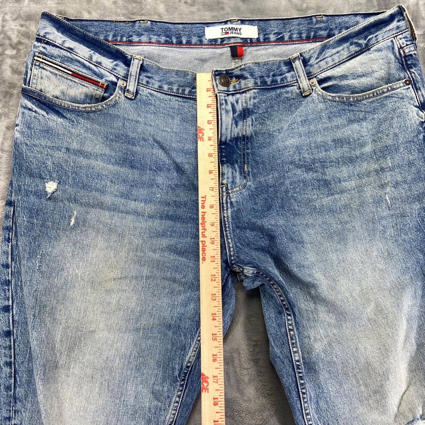 Tommy Jeans Distressed Straight Men's Jeans 40x32 Light Blue Denim