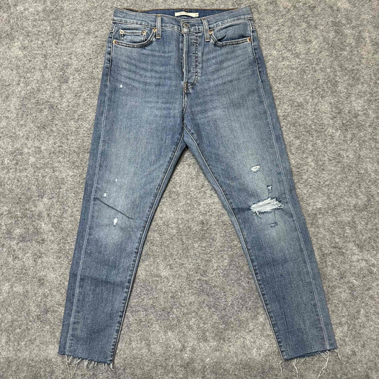 Levi's Wedgie Skinny Women's Distressed Raw Hem Jeans Size 29 Blue Denim