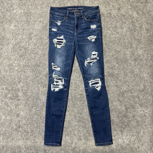 American Eagle Distressed Stretch Temp Tech Hi Rise Jegging Women's 4R Blue