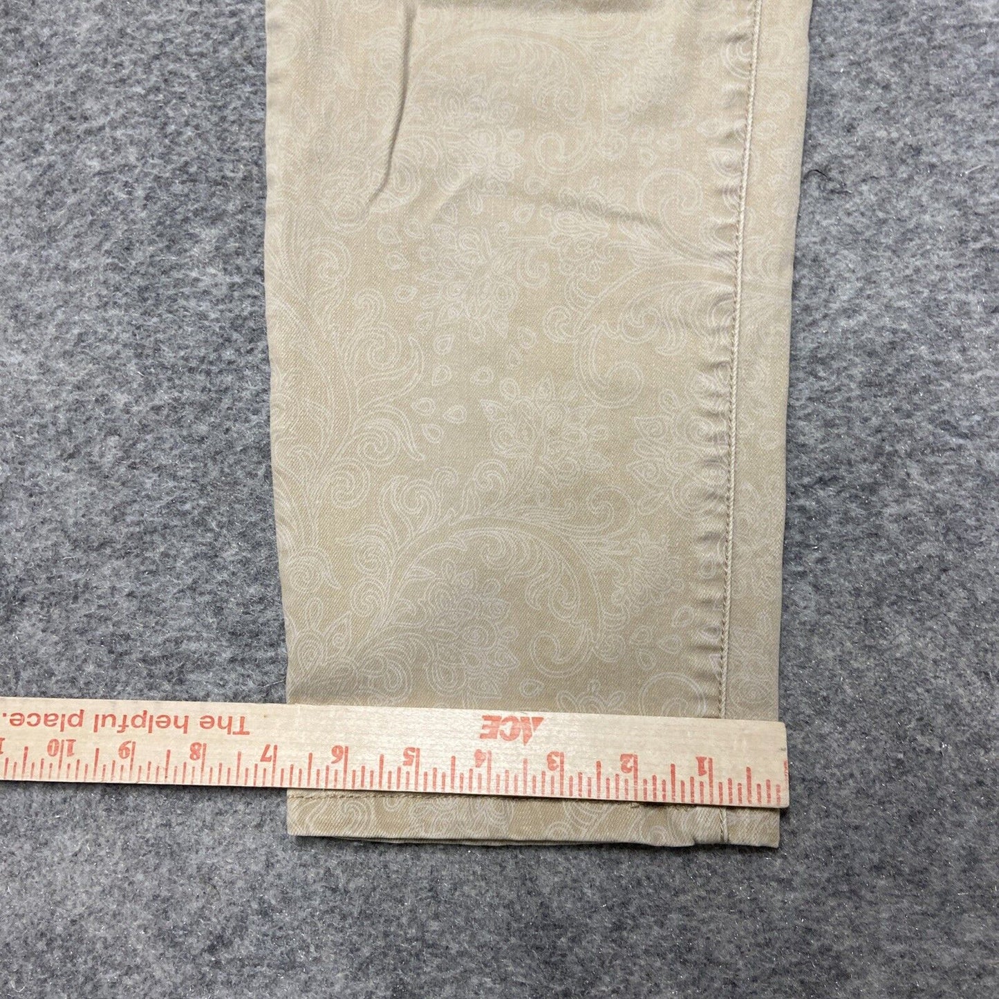 NYDJ Ankle Jeans Women's Size 12 Beige Jacquard Damask Print Patterned Jeans