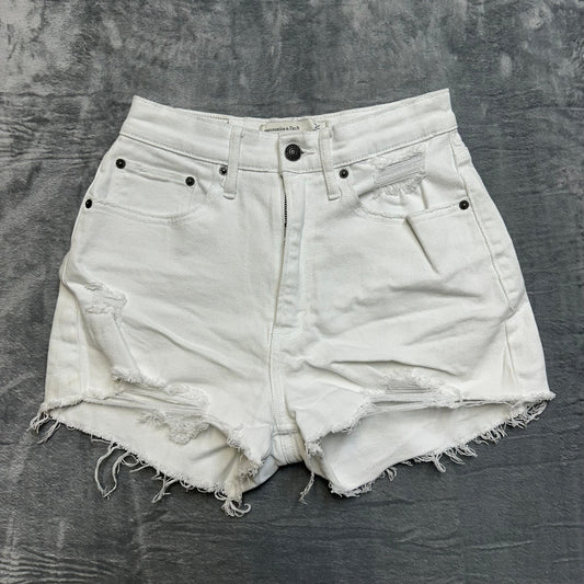 Abercrombie & Fitch Curve Love High Rise Cut Off Jean Shorts Women's 26 White