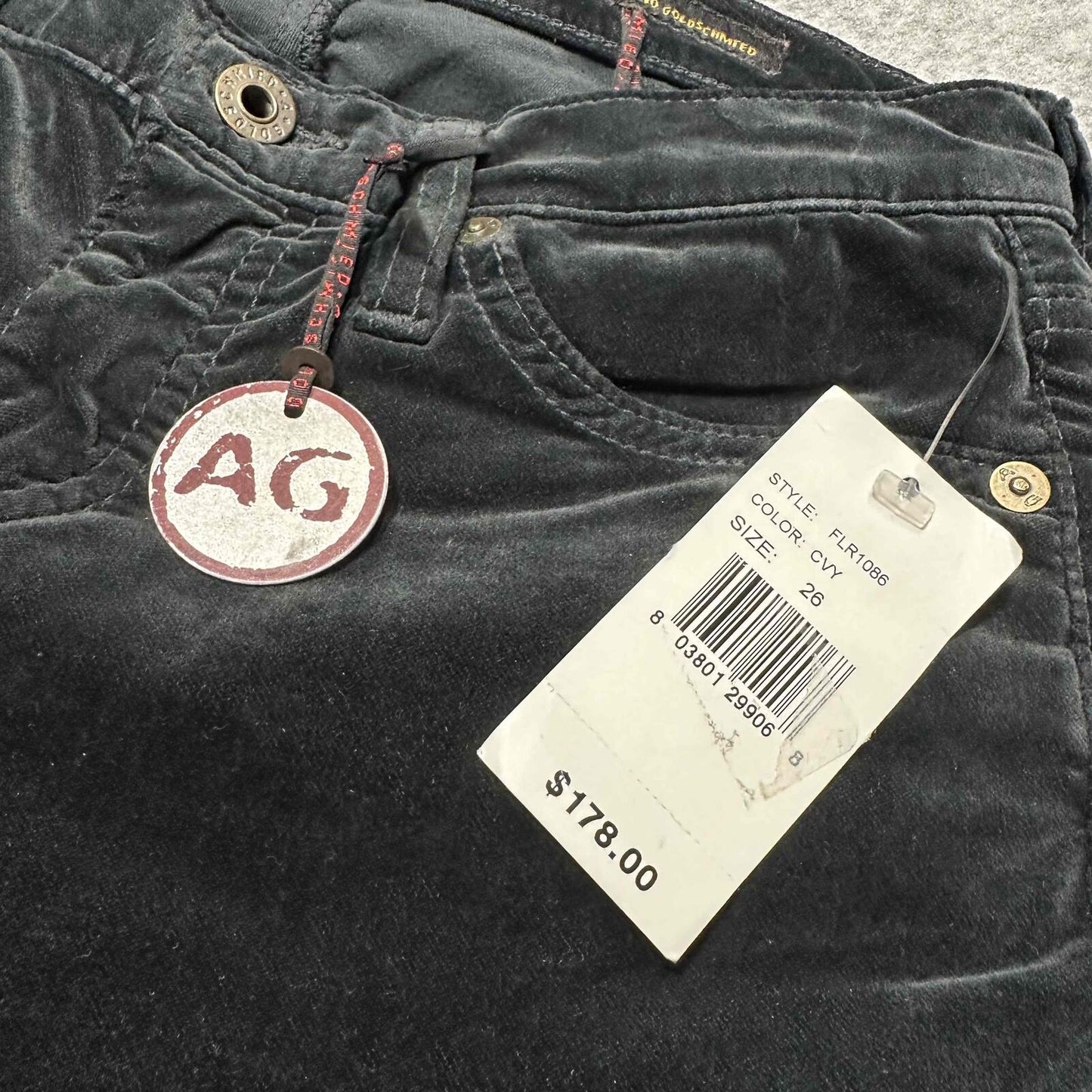 New AG Adriano Goldschmied The Casablanca Women's Velvet Skinny Jeans Size 26R