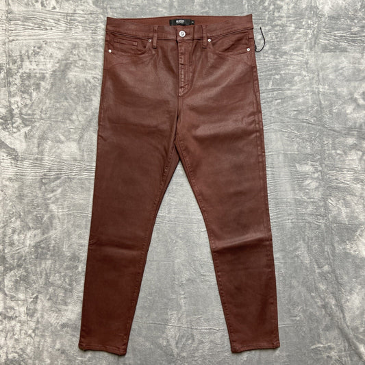 New Hudson Leather Coated Nico Mid Rise Skinny Ankle Jeans Women’s Size 34 Brown