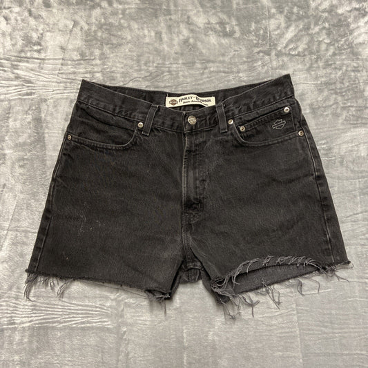 Harley Davidson Cut Off Jean Shorts Women's Size 10 Black Denim