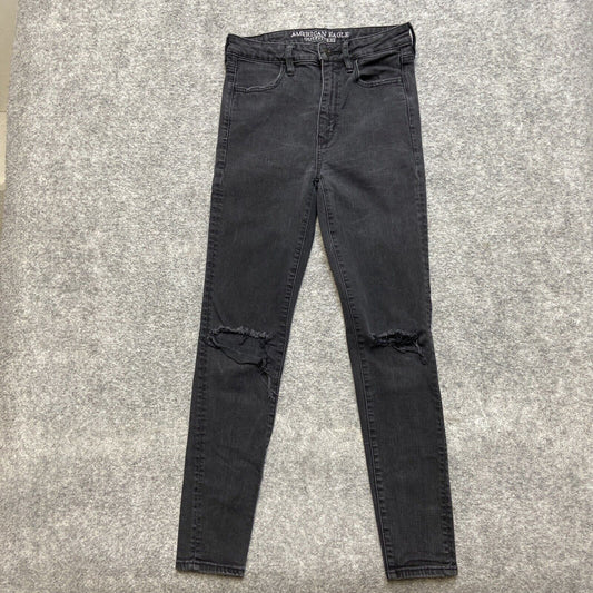 American Eagle Super Stretch Distressed Super High Rise Jegging Women’s 6 Black