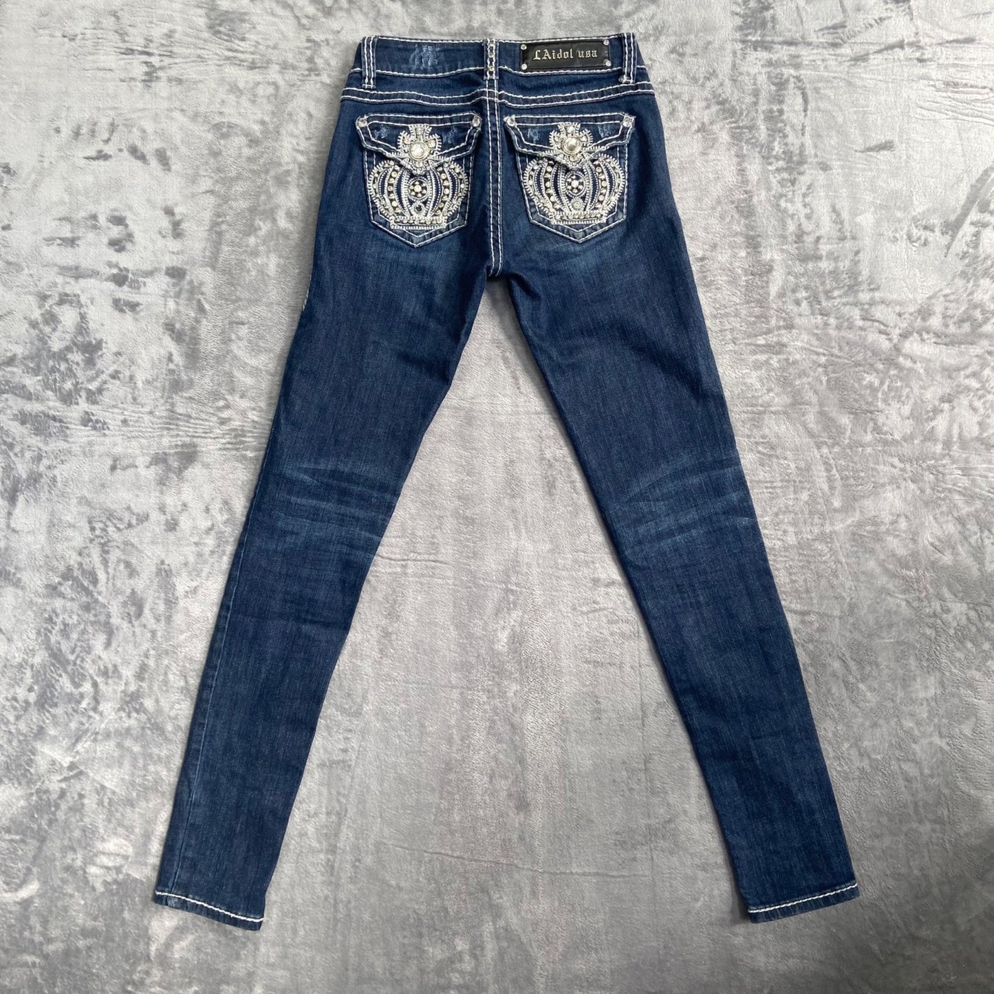 LA Idol Women's Skinny Jeans Size 1 Embellished Blue Dark Wash