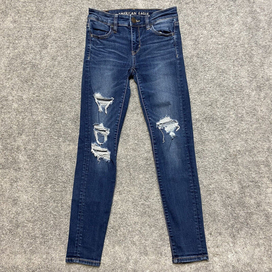 American Eagle Next Level Stretch Distressed Jegging Womens Sz 0 Short Dark Blue