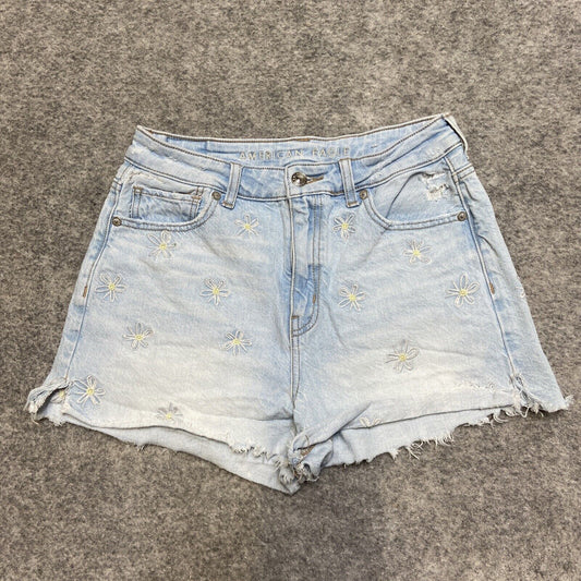 American Eagle Cut Off Mom Jean Shorts Women's Size 4 Light Blue Floral