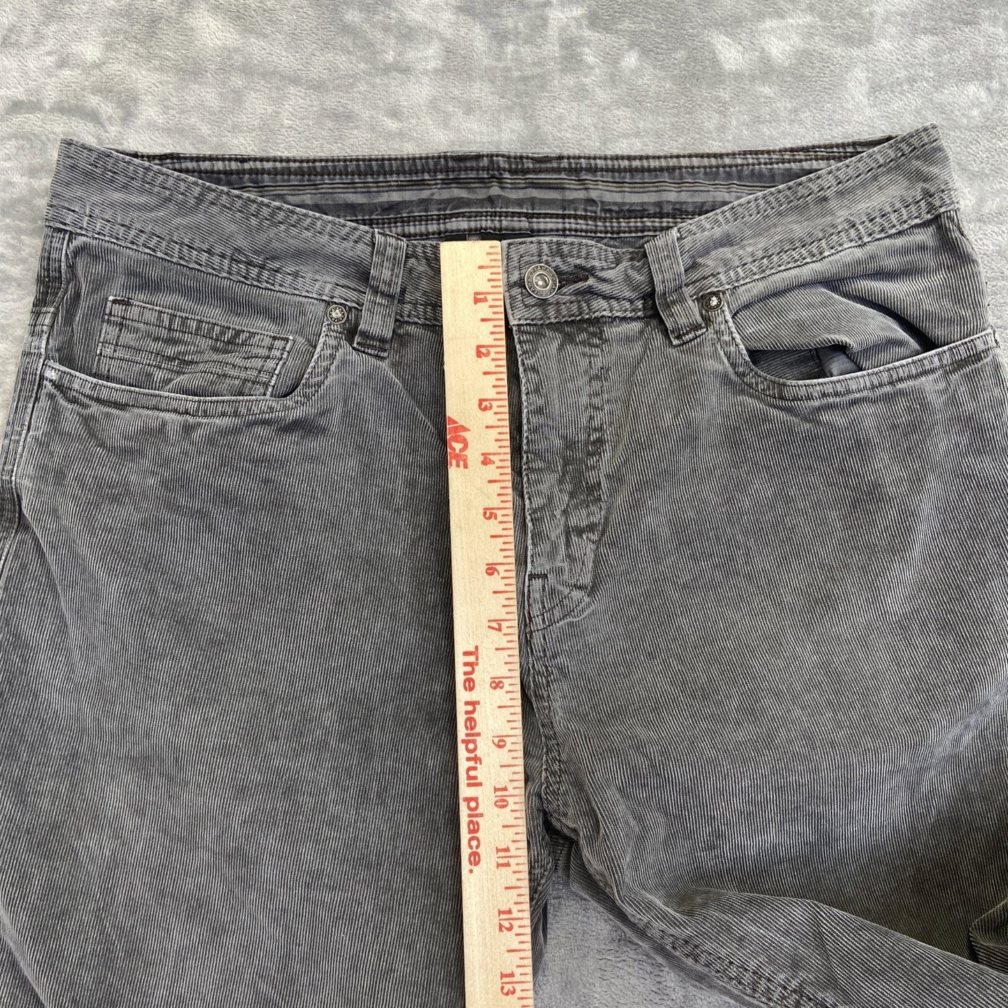 PRANA Slim Fit Corduroy Straight Jeans Men's Size 33x32 Gray Denim