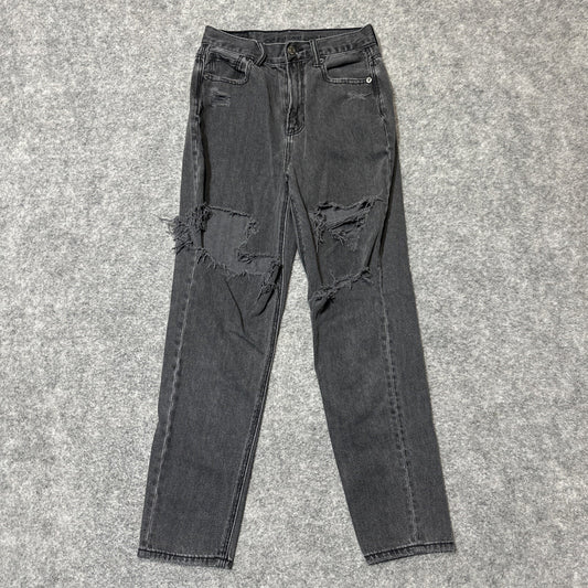 American Eagle Women's Distressed Mom Jeans Size 0R Gray Denim