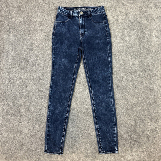 American Eagle Super Stretch Sky High Jegging Women's 2R Dark Blue Acid Wash