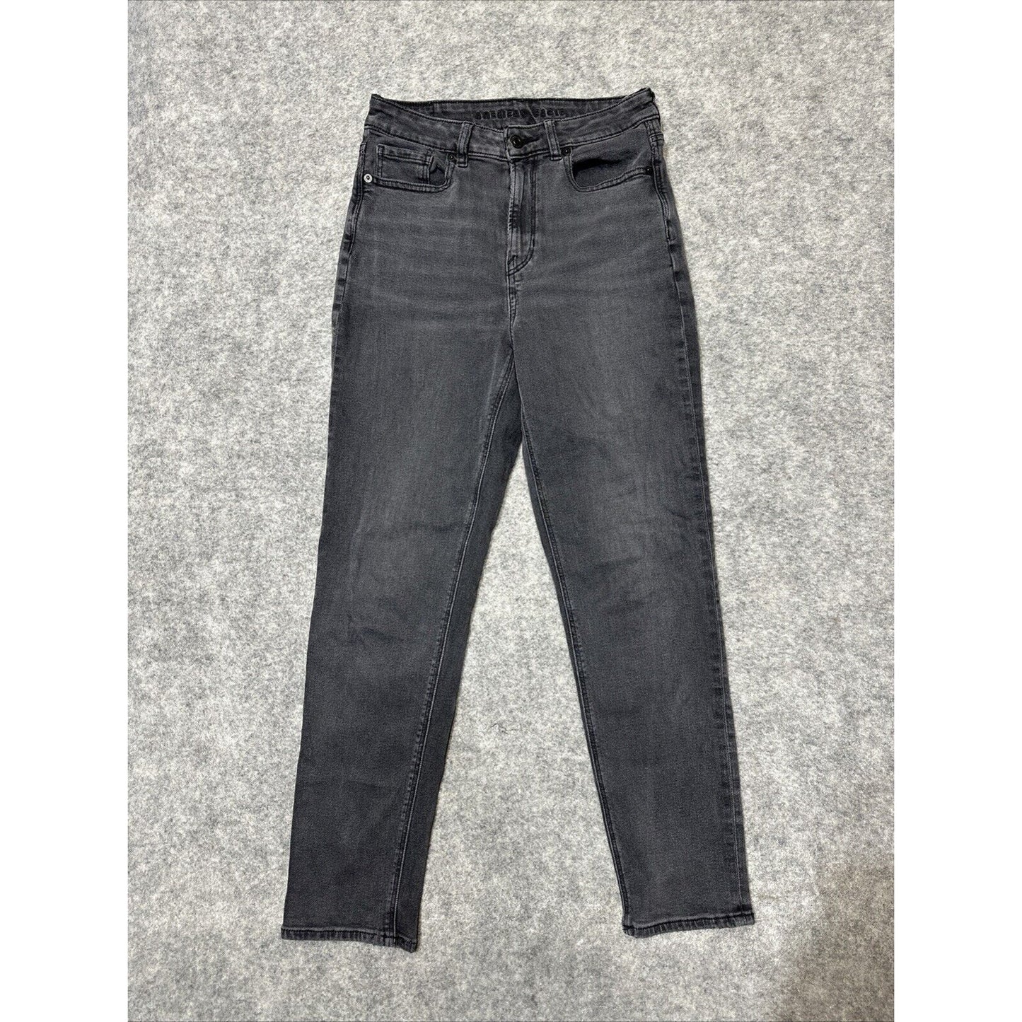 American Eagle Stretch Mom Jean Women's Straight Jeans Size 4 Black Gray Denim