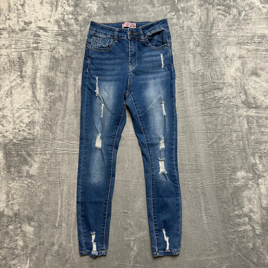 Wax Distressed Butt I Love You Skinny Jeans Women's Size 26 Blue Denim