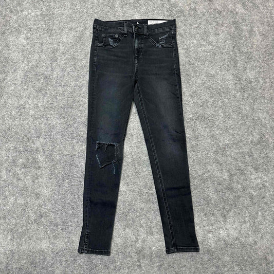 Rag & Bone Women's Distressed Skinny Fit Ankle Jeans Sz 26 Black Dark Wash Denim