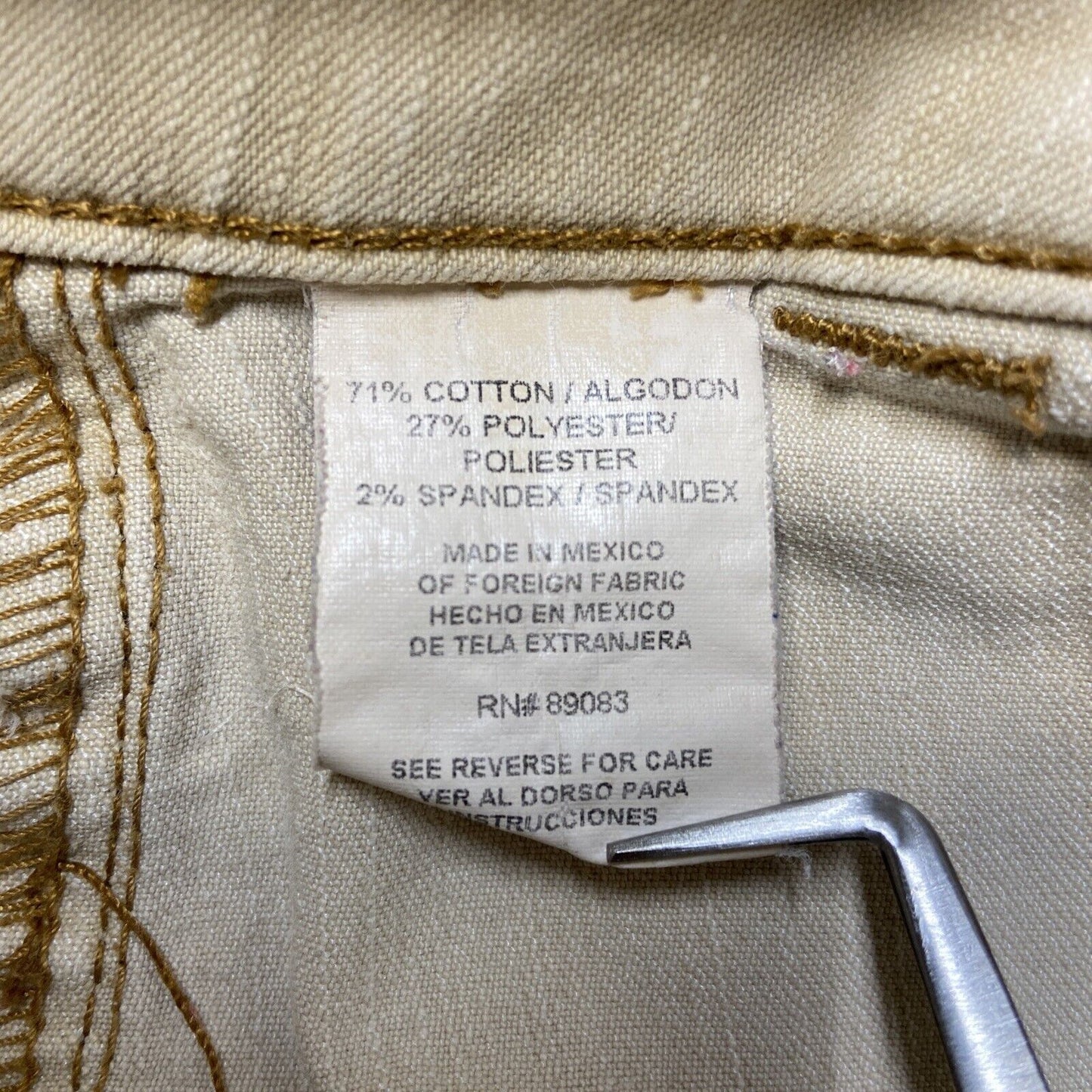 LEI Flared Bell Bottom Cargo Jeans Women's Size 13 Creme Beige Denim *Stain*