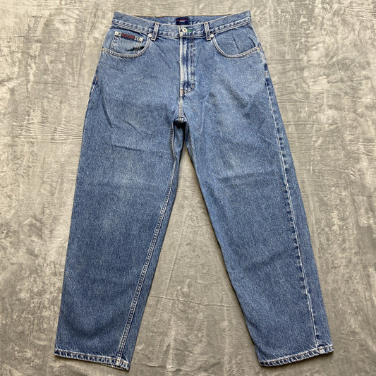 Vintage Tommy Hilfiger Baggy Straight Jeans Men's Size 34x30 Blue Denim