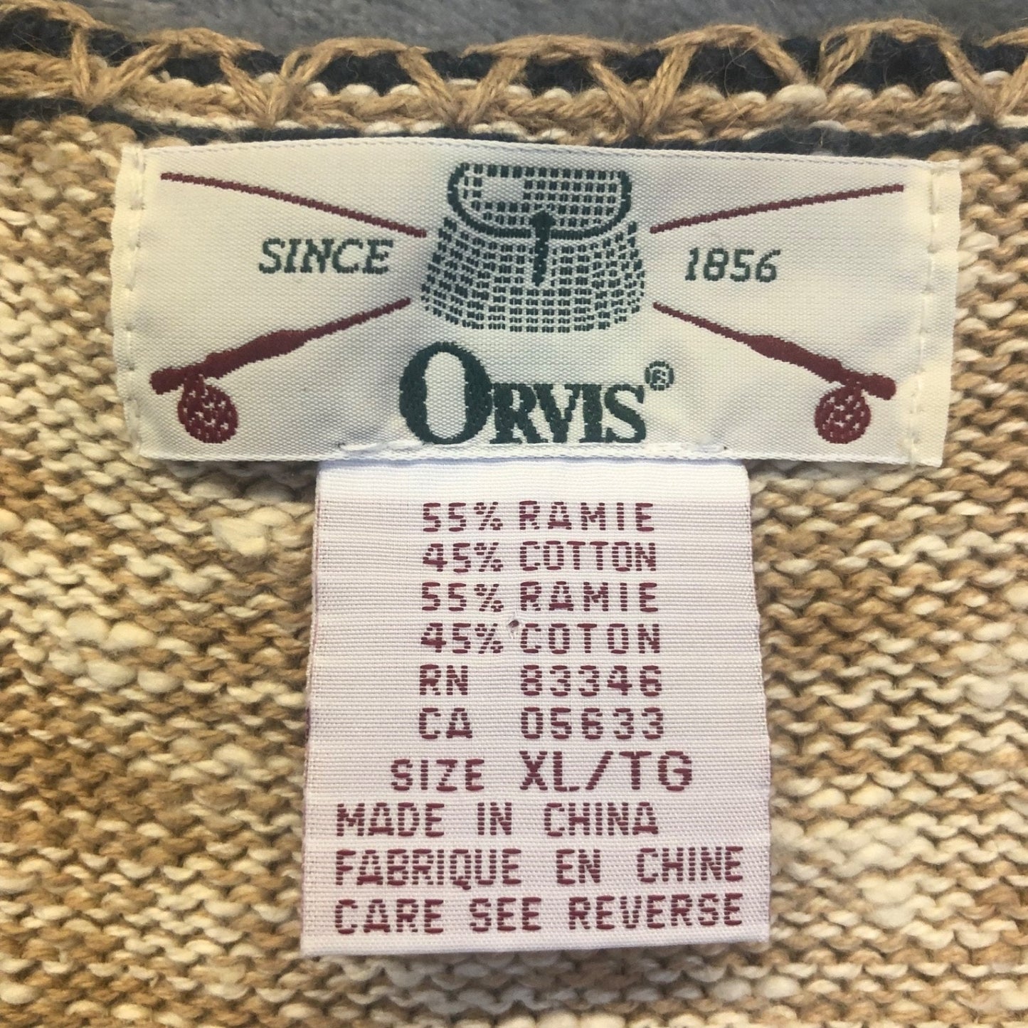 New Vintage Orvis Knitted Sweater Vest Women's XL Tan Blue Embroidered Nautical