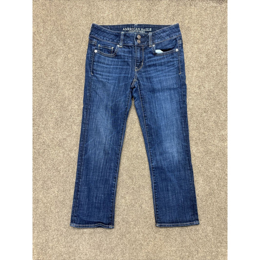 American Eagle Artist Crop Stretch Women's Straight Jeans Size 2R Blue Dark Wash
