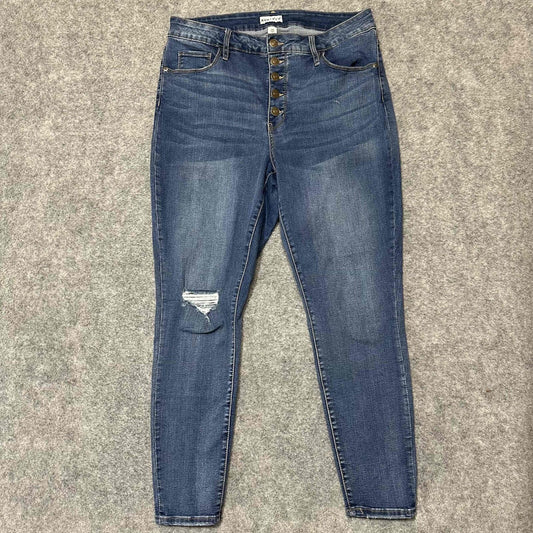 Ava & Viv Blue Women's Distressed Mid Rise Button Fly Skinny Jeans Size 16W