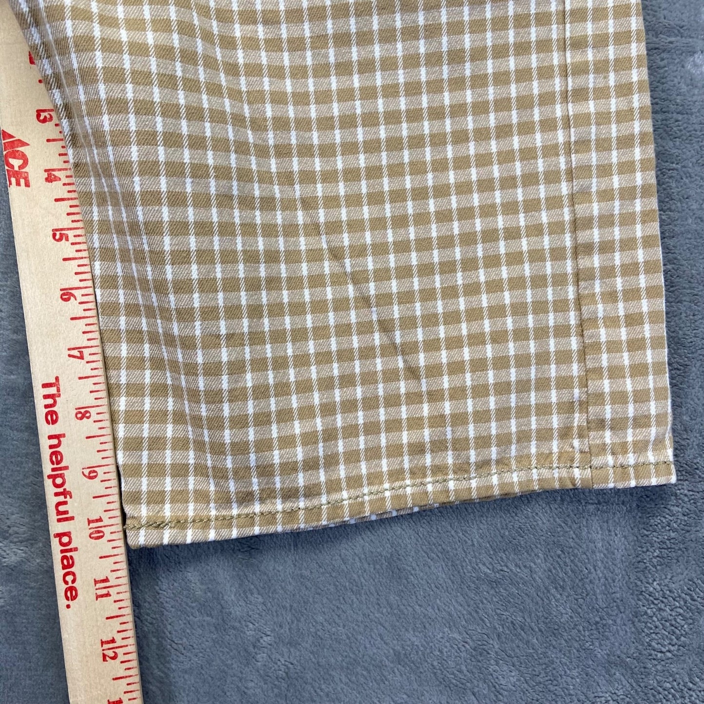 New Levi's 504 Shorts Men's 36 Brown White Checked 100% Cotton Longer 10"