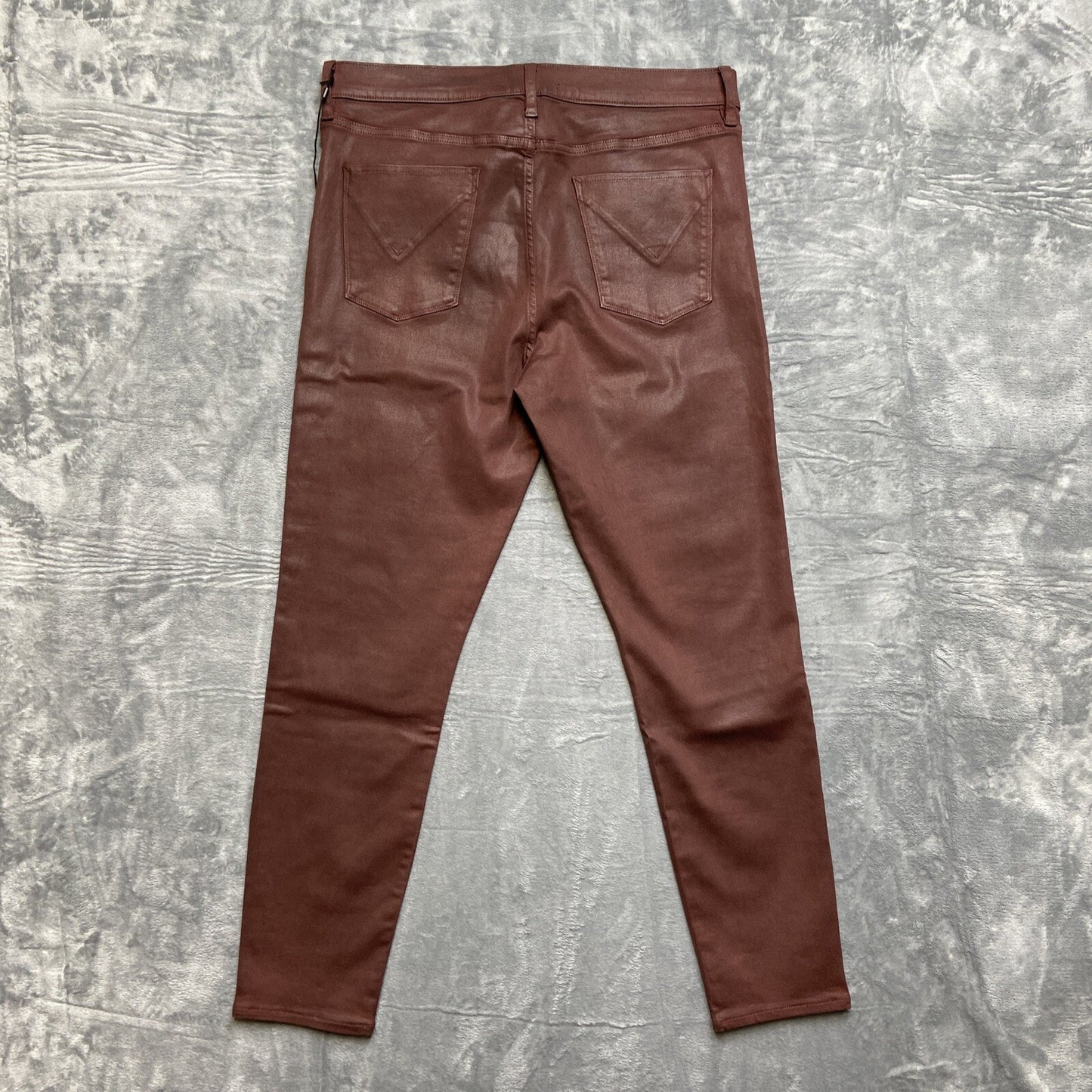 New Hudson Leather Coated Nico Mid Rise Skinny Ankle Jeans Women’s Size 34 Brown