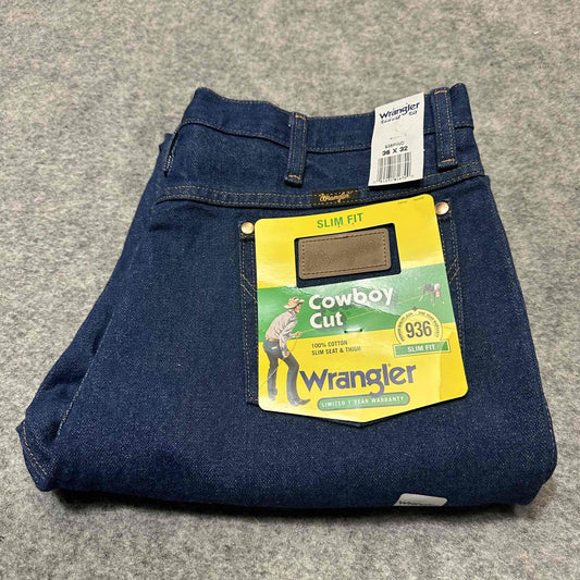 New Wrangler Men's Slim Fit Cowboy Cut Jeans Size 36x32 Blue Dark Wash Denim