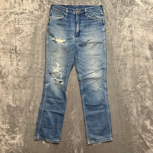 Wrangler Distressed Bootcut Jeans Mens Size 33 Blue Denim