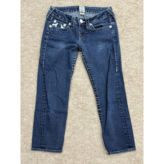 True Religion Low Rise Dark Wash White Seams w/ Glitter Women's Jeans Size 26